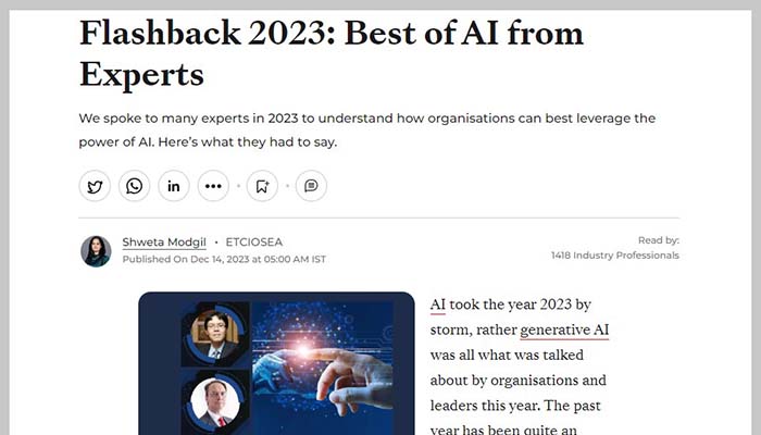 Flashback 2023 article in ET CIO magazine