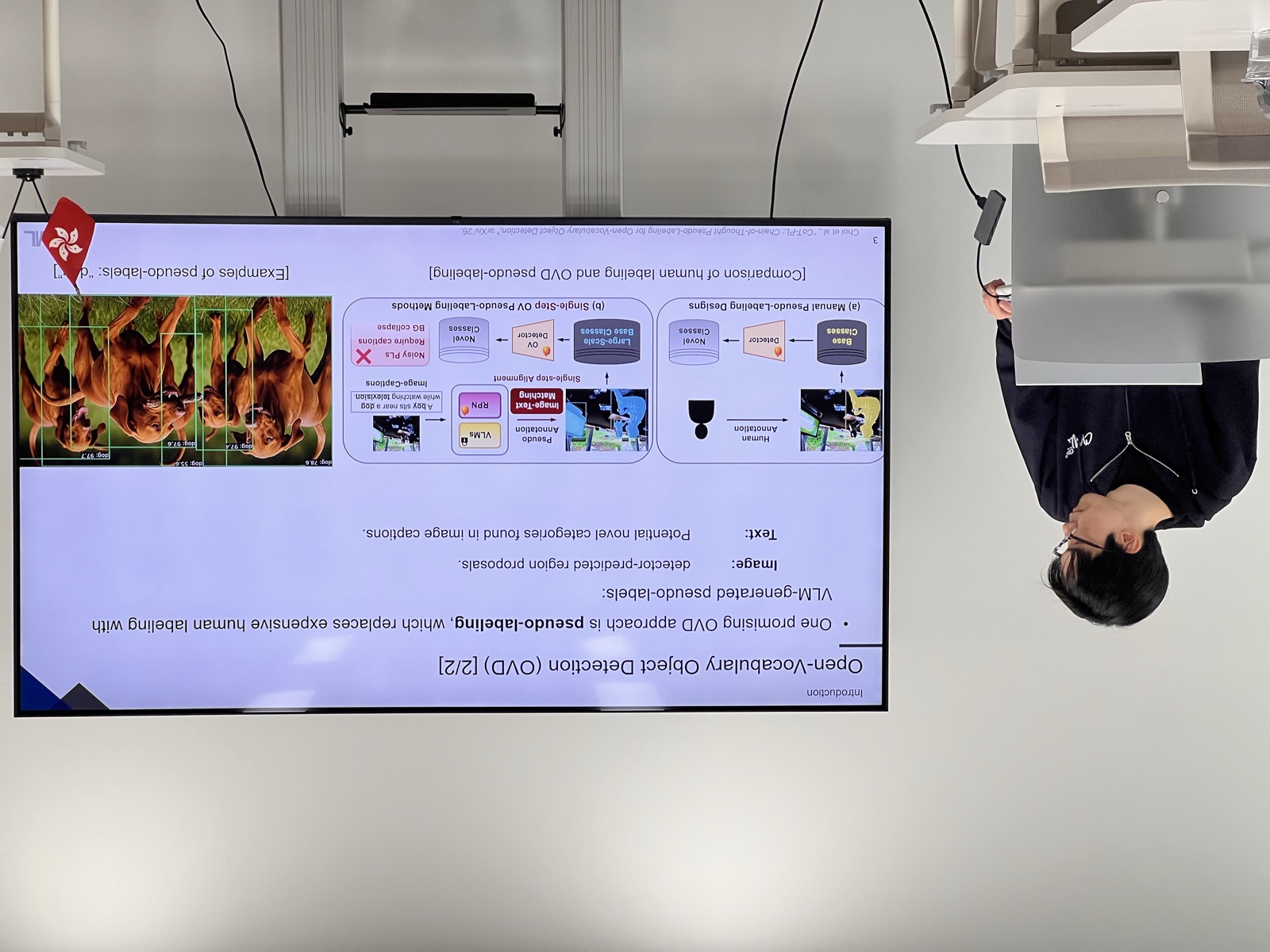 A graduate student presenting on open-vocabulary object detection