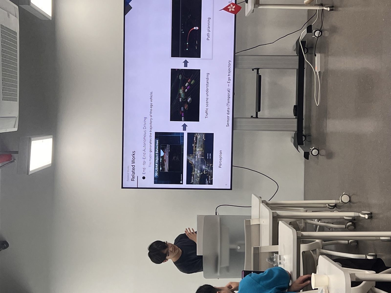 A graduate student presenting on scene understanding for self-driving