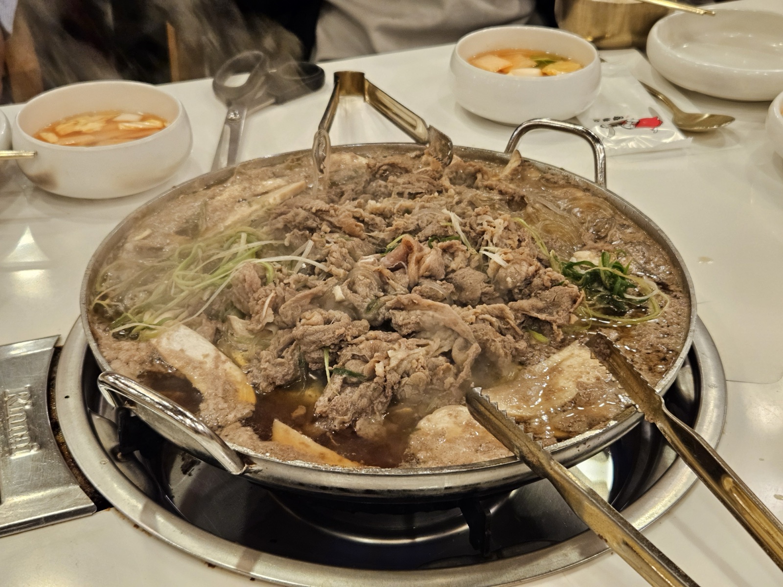 A close-up of the bubbling bulgogi hot-pot