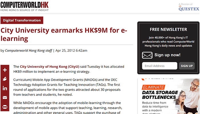 ComputerWorld article on CityU's HK$9 million budget for e-Learning